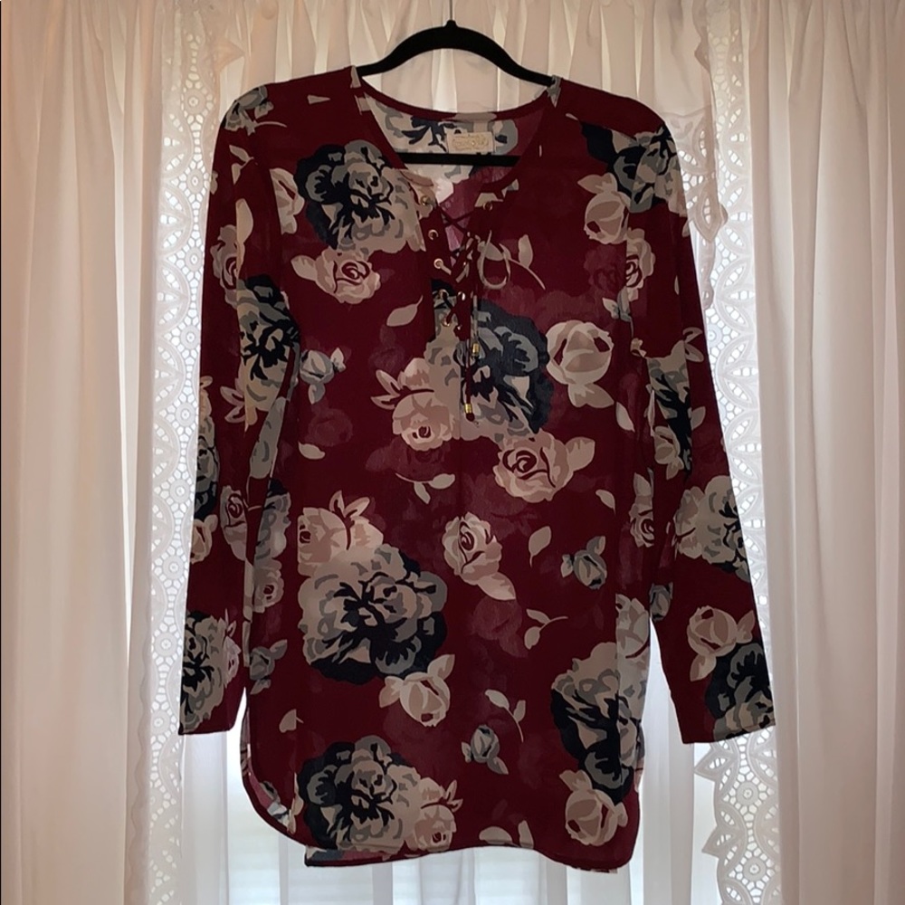 Mud Pie Burgundy Floral Tunic